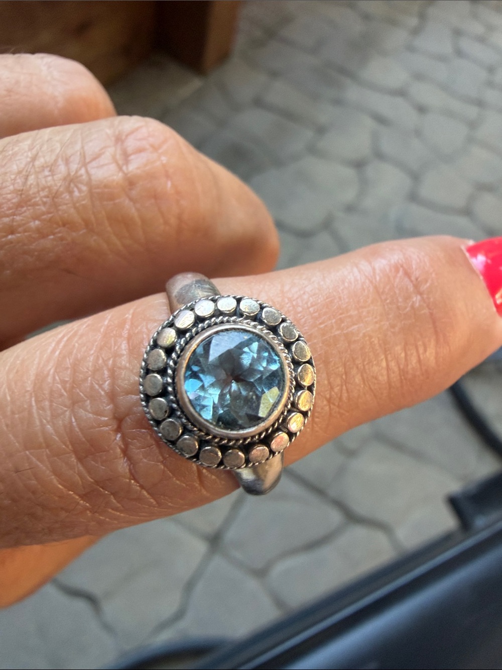 Sterling Silver Blue Gemstone Halo Ring